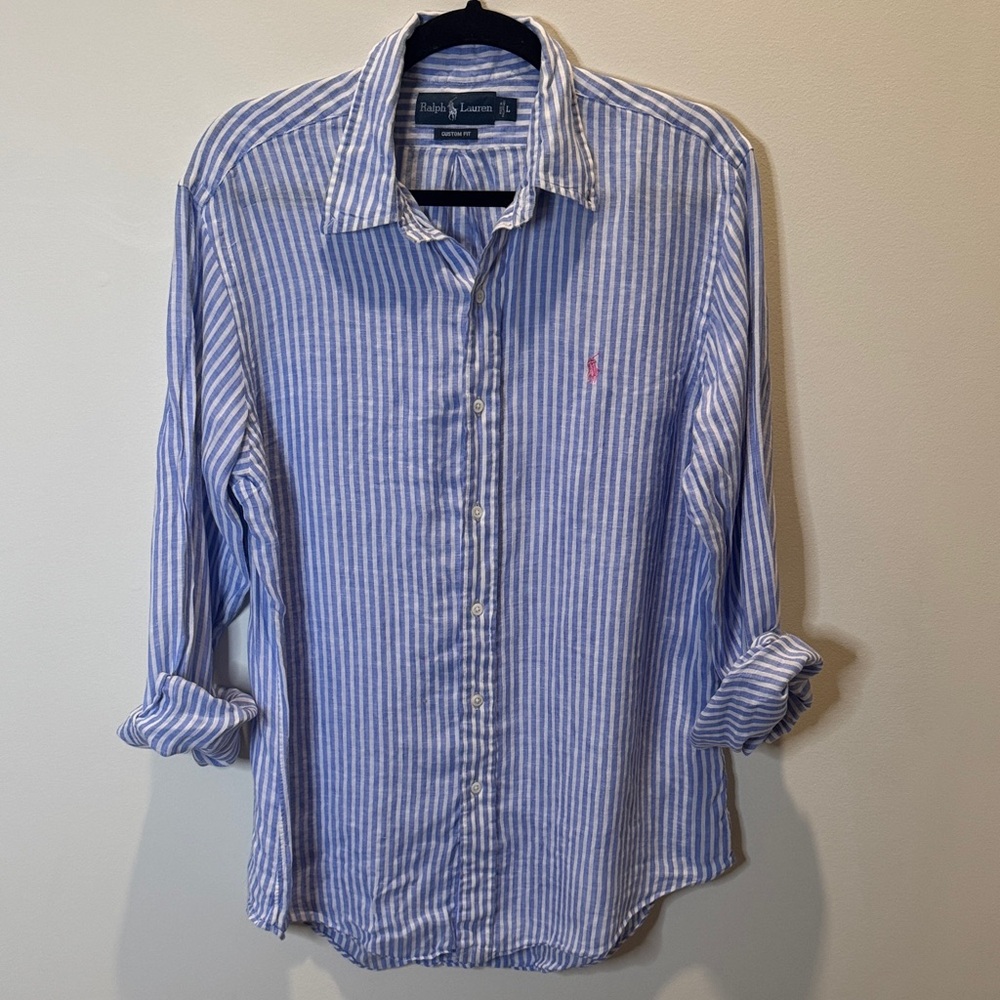 Ralph Lauren Blue and White Striped Linen Shirt